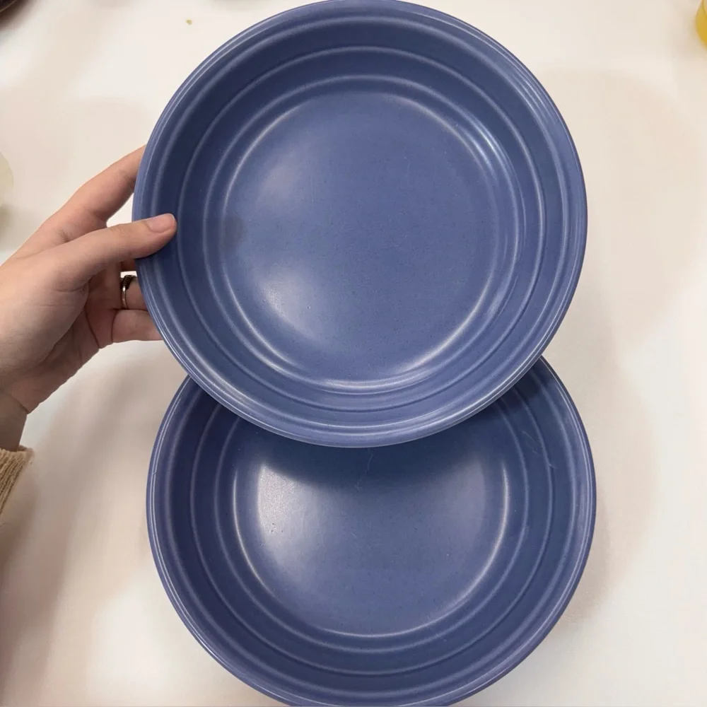 2 Villa Romana Salad Bowls ~ 8.25” Periwinkle Slate Blue Handmade In Italy